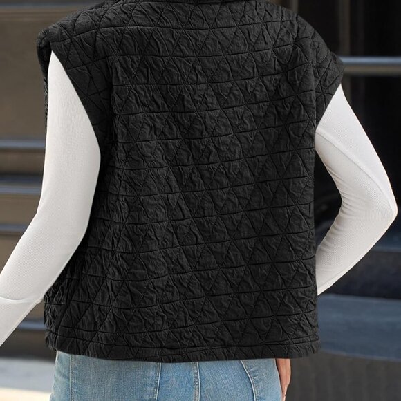 Womens Lightweight Quilted Vests Cargo Button Down Cropped Sleeveless Jackets Fa - Picture 6 of 7